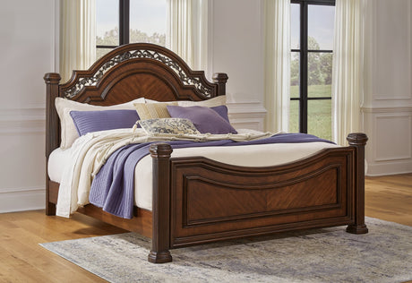 Lavinton Brown King Poster Bed, front view showing poster headboard and footboard