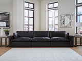 Emilia Black Leather 3-Piece Sectional Sofa front view