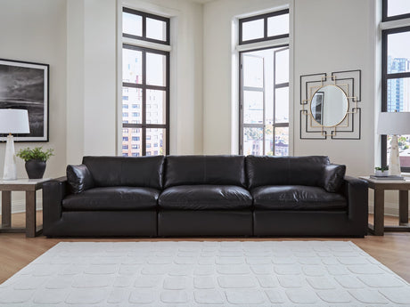 Emilia Black Leather 3-Piece Sectional Sofa front view