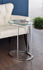 Kyle Oval Snack Table angled view showing chrome legs and clear glass top