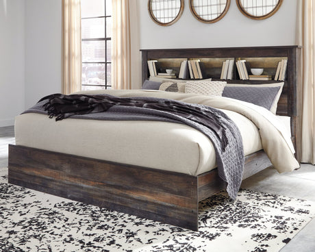 Drystan Multi King Bookcase Bed front view with rustic multi finish
