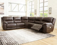 Dunleith Chocolate Leather 5-Piece Power Reclining Sectional Sofa front angle