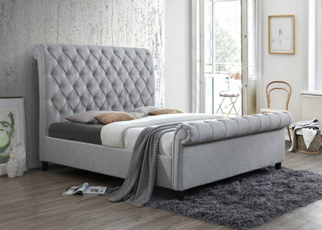 Kate Gray King Upholstered Tufted Sleigh Platform Bed front view