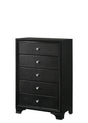 Micah Chest black faux finish with five drawers and nickel knobs front angle