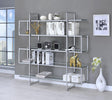Sema 5-Shelf chrome frame glass bookcase angled front view