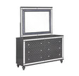 Refino modern gray dresser with six drawers and faux crystal accents, front view