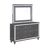 Refino modern gray dresser with six drawers and faux crystal accents, front view