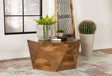 Zalika hexagonal mango wood coffee table natural finish, angled view