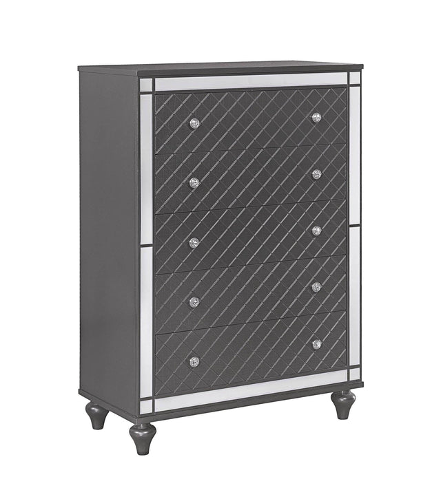 Refino Chest Gray, 5 Drawers Front View