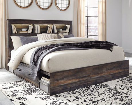 Drystan Multi King Bookcase Bed front view with drawers and headboard