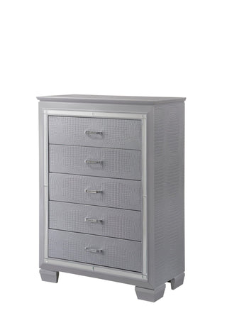 Lillian Chest Silver Faux Finish 5 Drawers front view