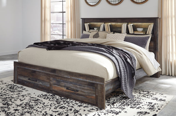 Drystan Multi King Bookcase Bed with storage drawers front view