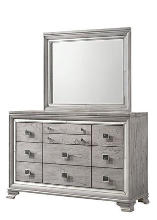 Vail gray dresser front view with spacious drawers