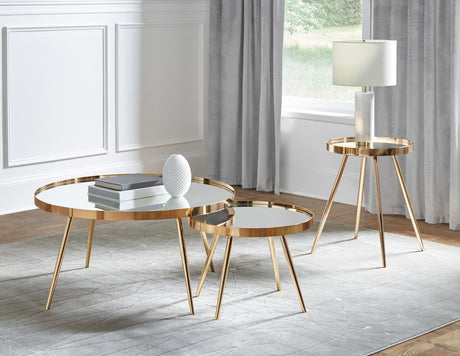 Kaelyn Round Mirror Top End Table Gold angled view