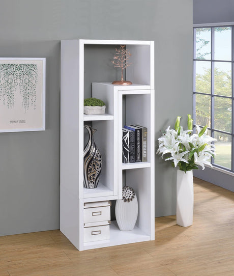 Velma White Convertible TV Console and Bookcase front view