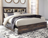 Drystan King Bookcase Bed with LED-lit headboard and multi-color rustic finish
