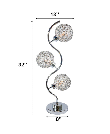 Front view of Silver Metak Crystal 3 Modern Globe Table Lamp showcasing glass globe design