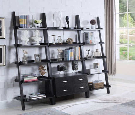 Front view of Colella 4-Drawer Ladder Bookcase in cappuccino