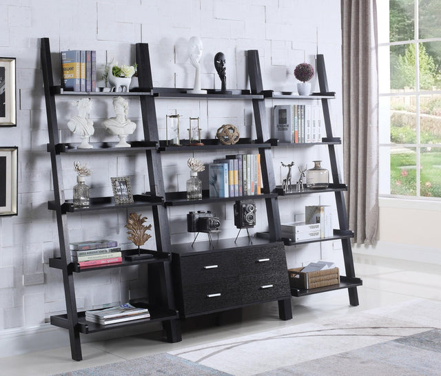 Front view of Colella 4-Drawer Ladder Bookcase in cappuccino