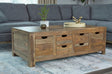 Esther 6-Drawer Sheesham Wood Storage Coffee Table Natural Finish Front View