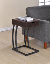 Troy Cappuccino Accent Table front view showing drawer and power outlets