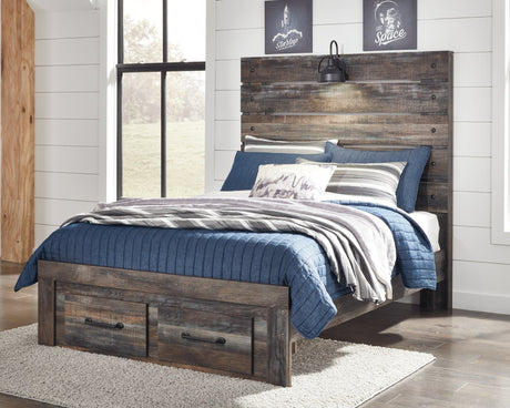 Drystan full panel bed with 2 storage drawers front view