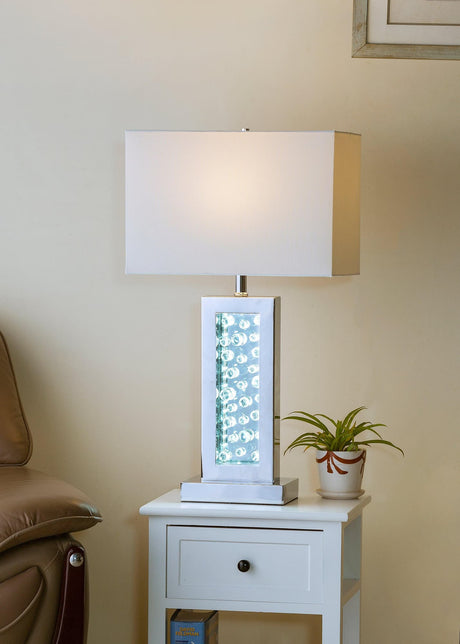 Monica White Modern Table Lamp with white glass shade and adjustable chrome arm