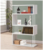 Emelle 4-tier white and clear bookcase front view with geometric shelves