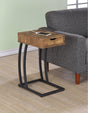 Troy Accent Table front view showing single drawer and antique nutmeg finish