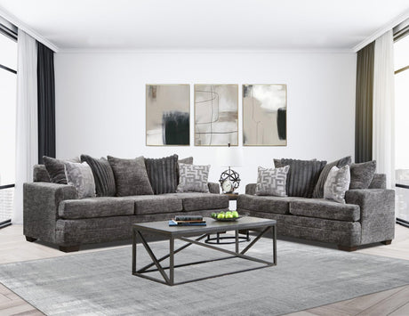 Flow Charcoal fabric sofa and loveseat set main view