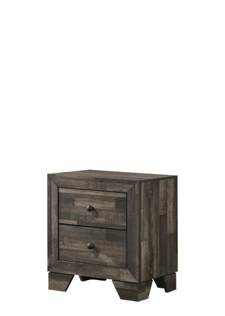 Atticus Night Stand in brown cherry wood, front angle showing drawers
