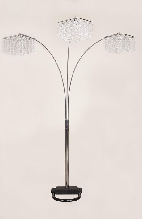 Silver Black Contemporary Modern Floor Lamp with four adjustable arms and white shades