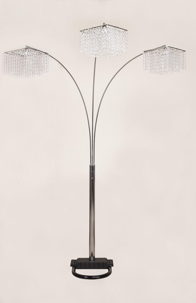Silver Black Contemporary Modern Floor Lamp with four adjustable arms and white shades