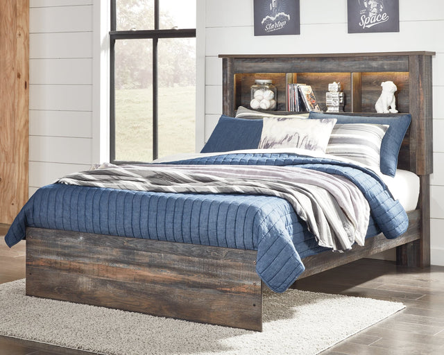 Drystan Multi Full Bookcase Bed front view showing bookcase headboard with LED lighting