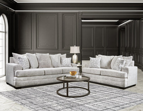 Main view of Flow Oyster sofa and loveseat set in oyster fabric