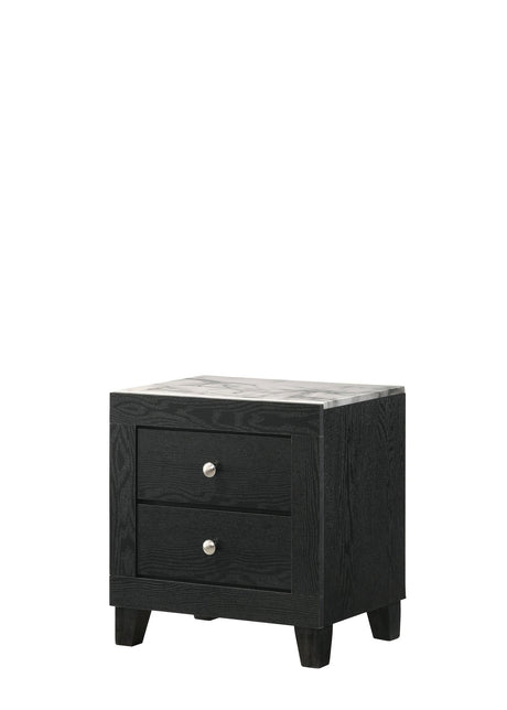 Cadence Night Stand Black, front view showing 2 drawers and tabletop