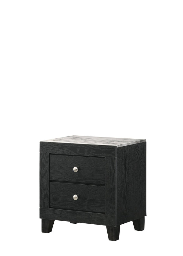 Cadence Night Stand Black, front view showing 2 drawers and tabletop