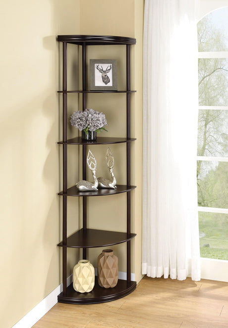 Bonwick 5-Shelf Corner Bookshelf cappuccino, front angle
