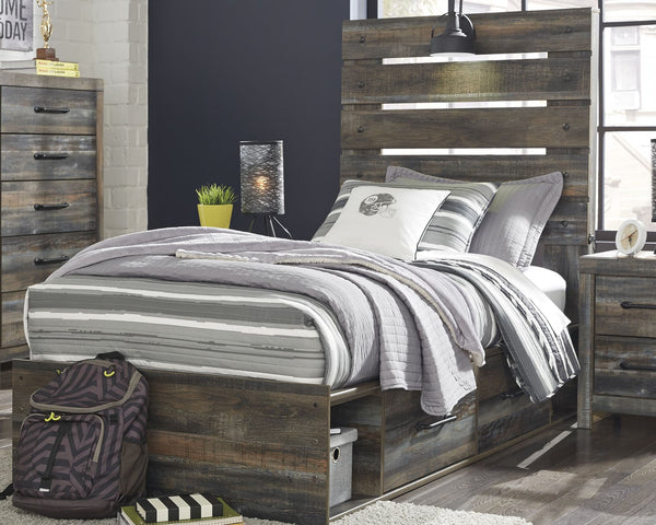 Drystan Multi Twin Panel Bed with storage drawers front angle