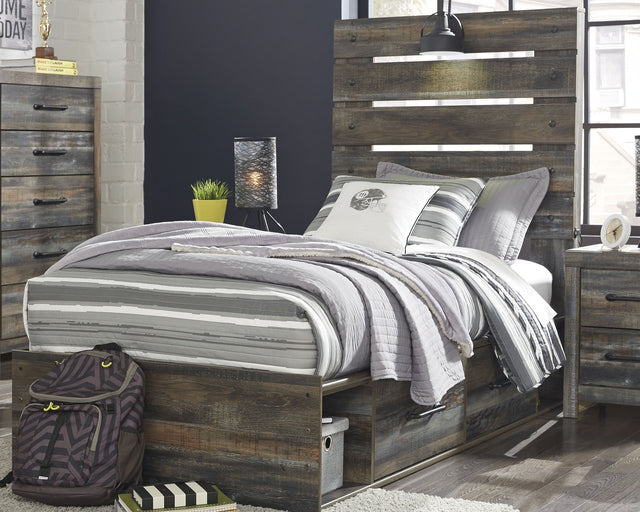 Drystan Multi Twin Panel Bed with storage drawers front angle