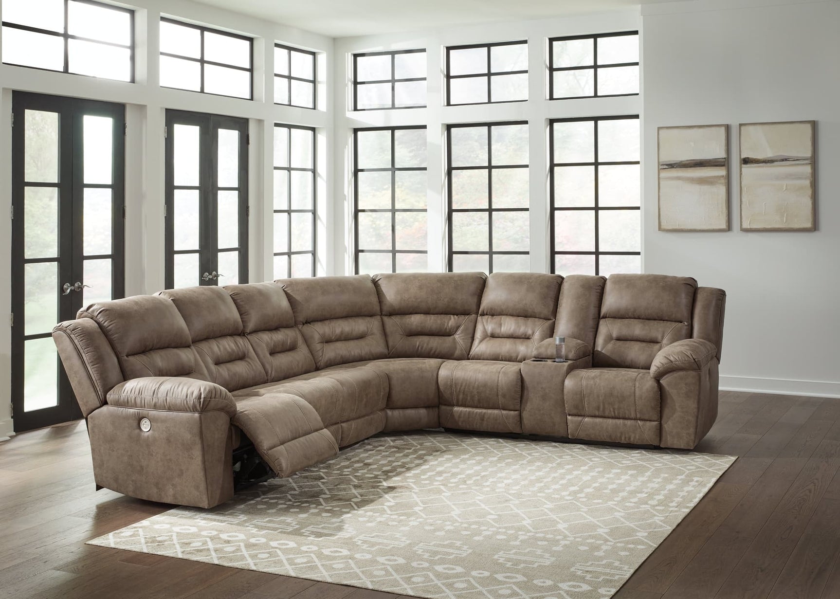 Ravenel Fossil Faux Leather 4-Piece Power Reclining Sectional sofa, front angle