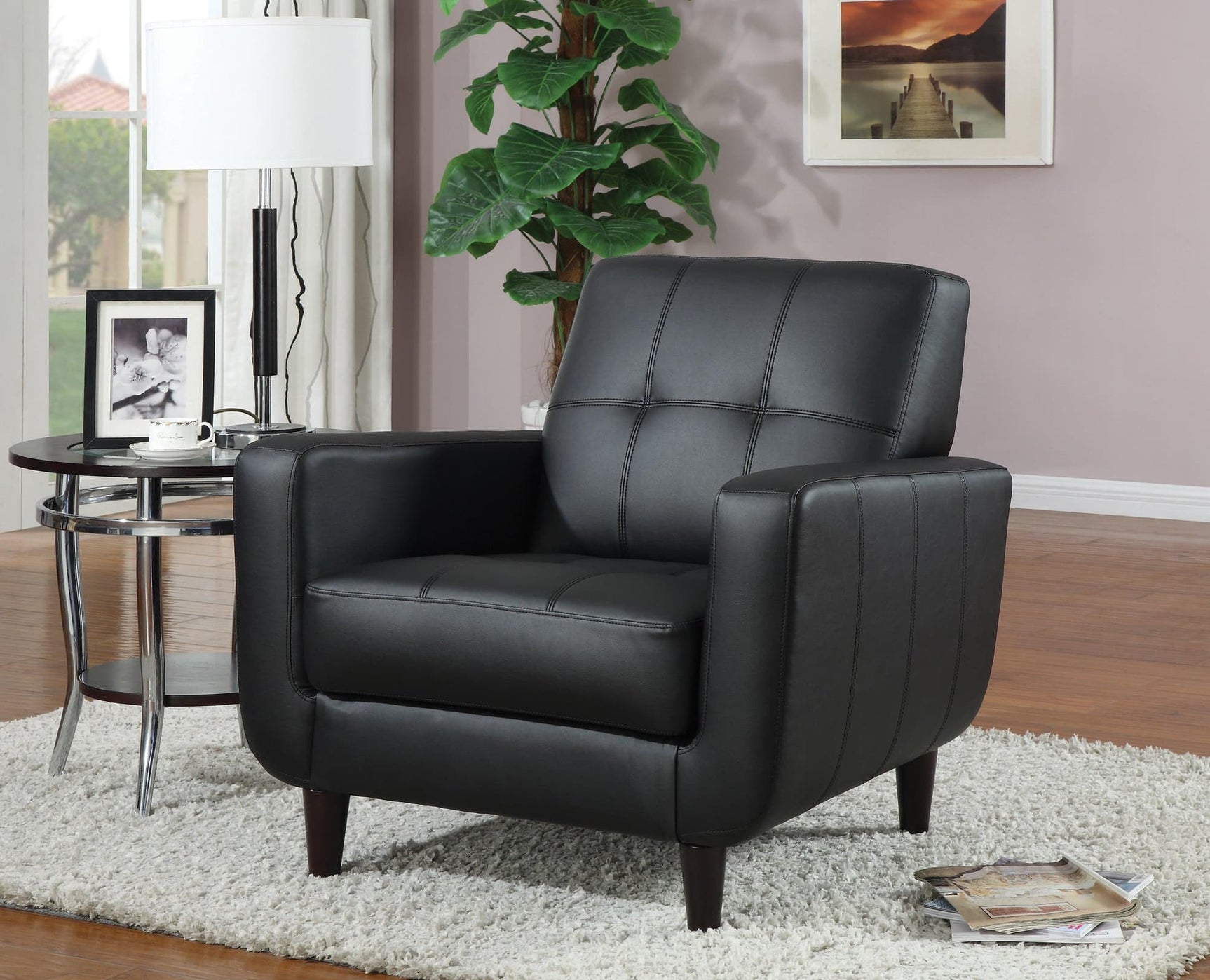 Aaron Black Padded Accent Chair front view