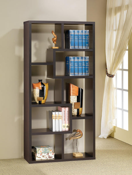 Theo 10-Shelf Bookcase Cappuccino front angle