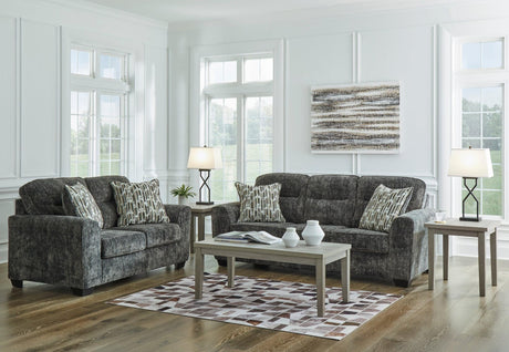 Ashley 505-04 Sofa and Loveseat set main view in gunmetal upholstery