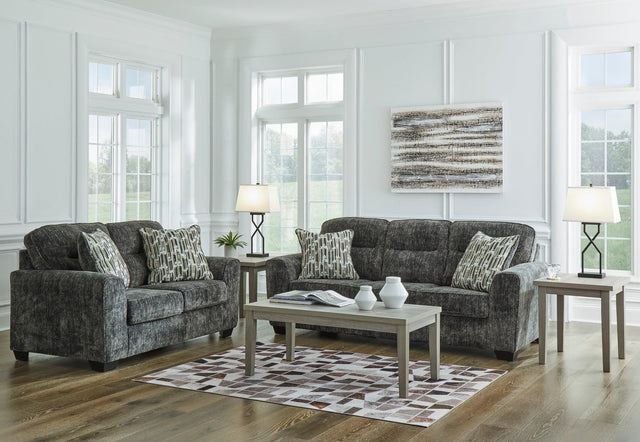 Ashley 505-04 Sofa and Loveseat set main view in gunmetal upholstery