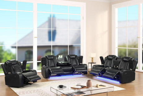 Luz Black 3-Piece Reclining Set front view