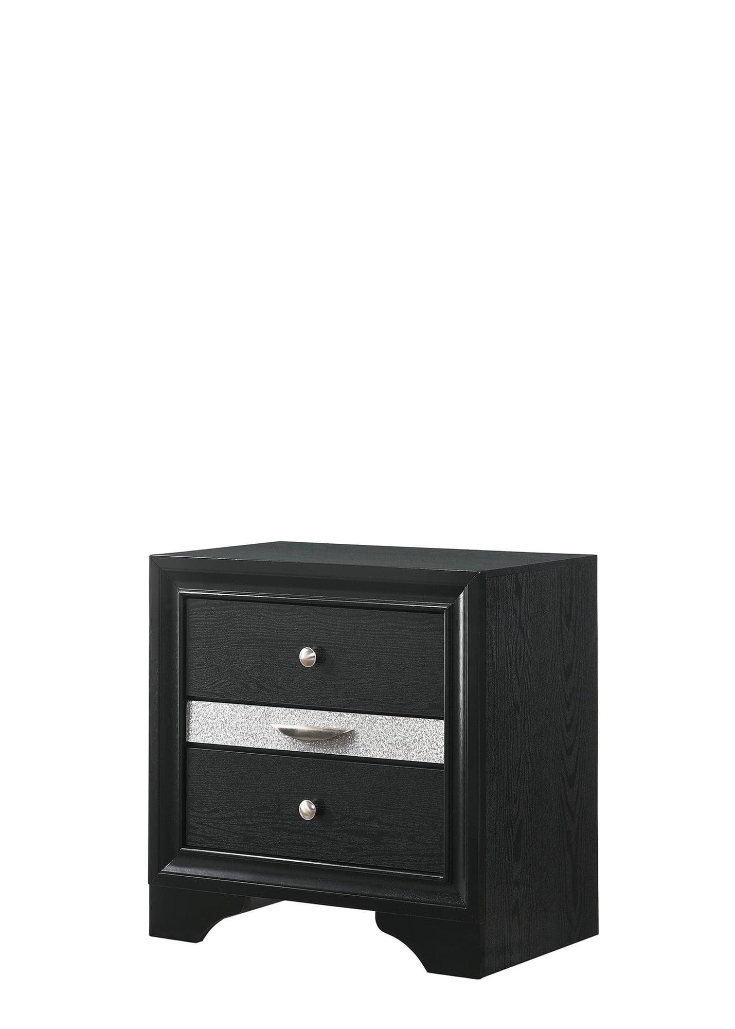 Regata Night Stand Black/Silver front view with two drawers