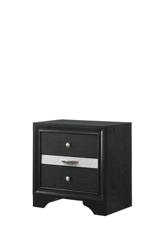 Regata Night Stand Black/Silver front view with two drawers