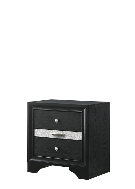 Regata Night Stand Black/Silver front view with two drawers