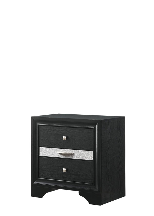 Regata Night Stand Black/Silver front view with two drawers